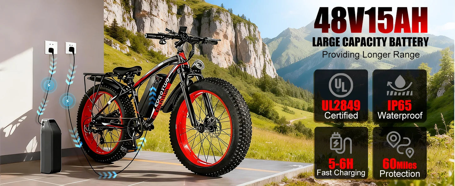 EOEOTWOC 1500W Electric Fat Tire Ebike 34MPH Mountain Bike
