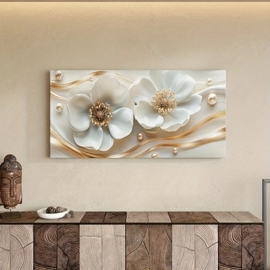 Hign-Concerned Modern Abstract Floral Canvas Wall Art Gold
