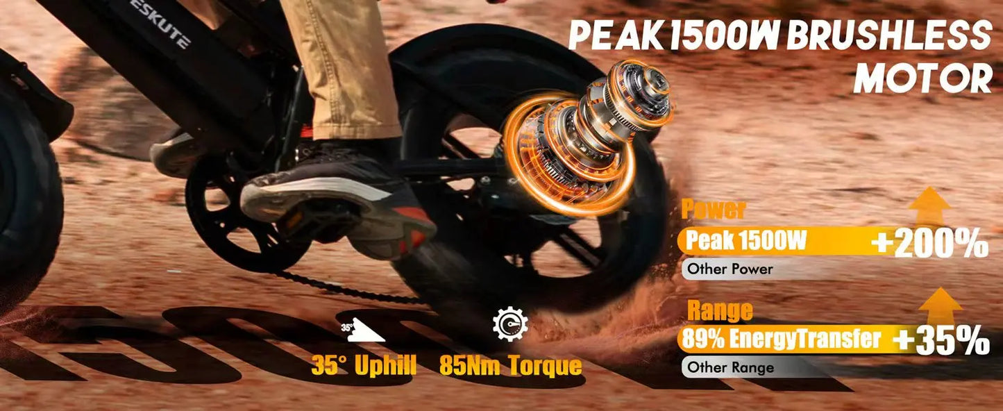 Eskute V100 Electric Bike 1500W Peak 28 MPH Dual Suspension