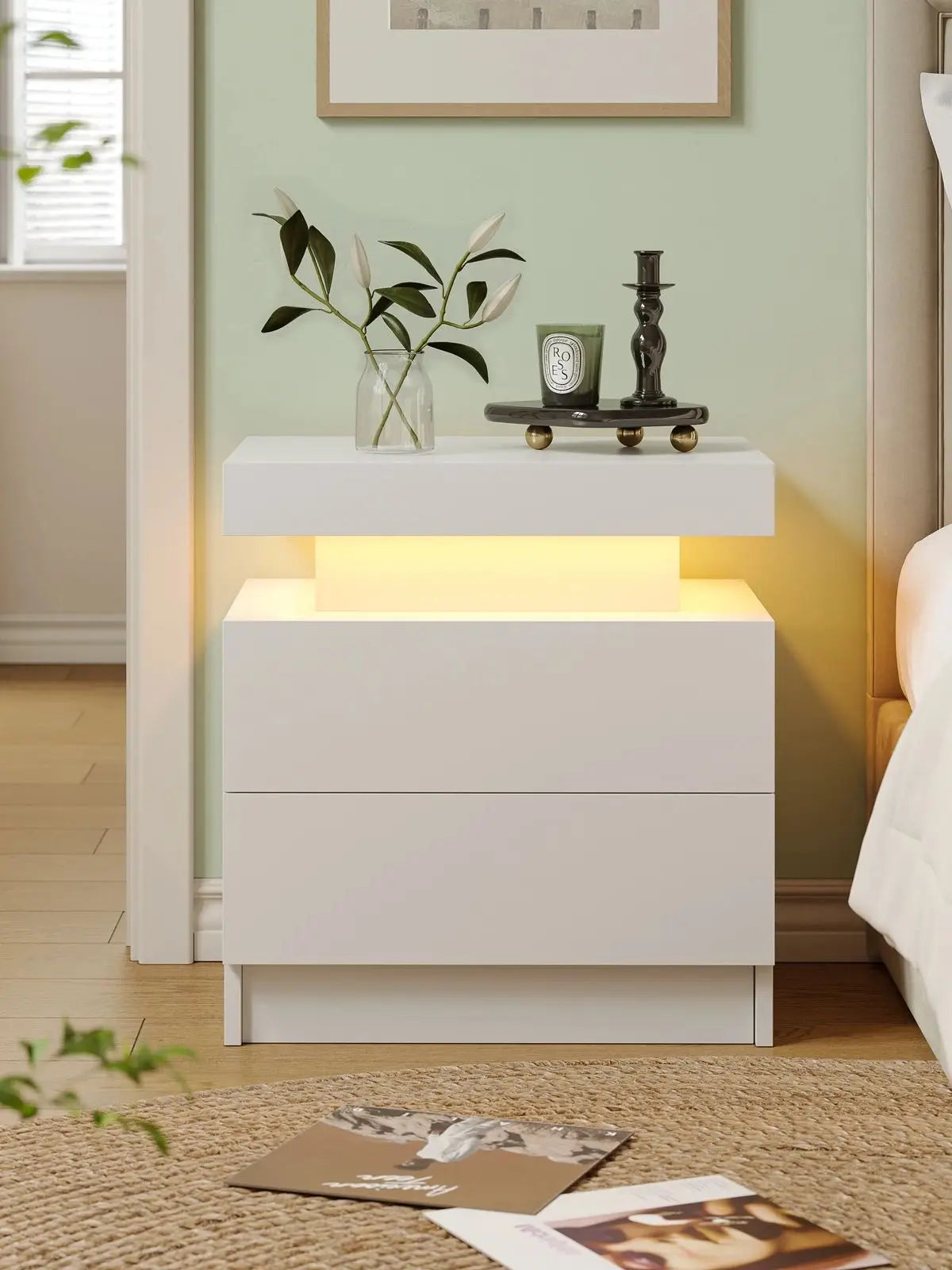 Cubehom LED Nightstands With 2 Drawers RGB Lighting