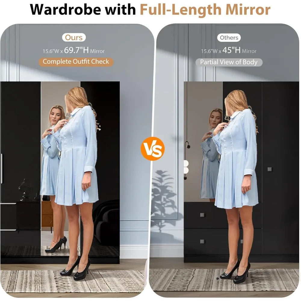 Ticify High Gloss Wardrobe With Mirror Four Doors Drawers