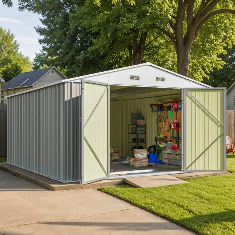 Outdoor Steel Storage Shed With Lockable Doors For Tools
