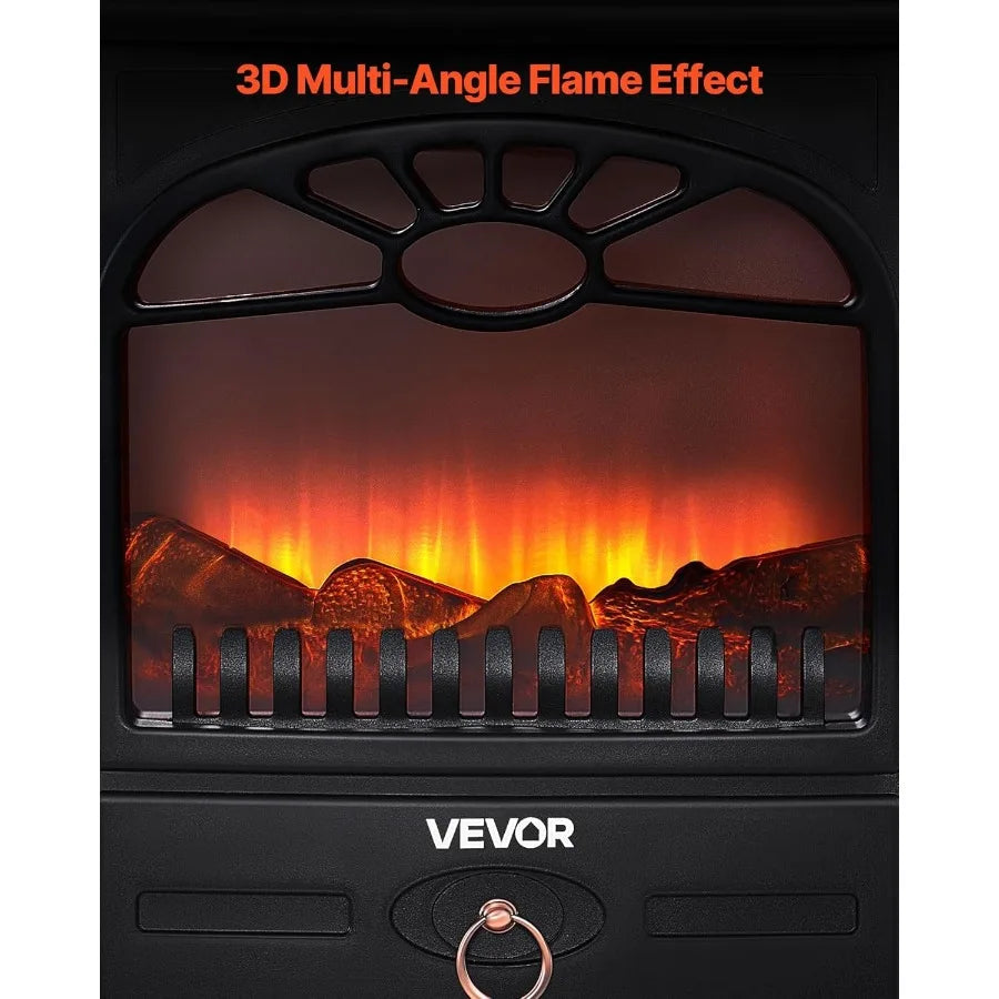 XMSJ Freestanding Electric Fireplace Stove Heater 1500W Realistic Flames