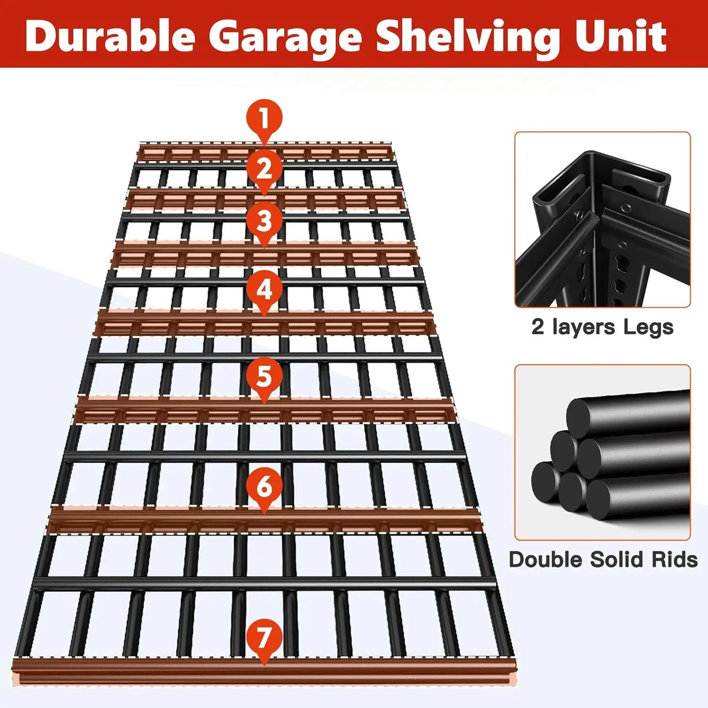 XMSJ Heavy Duty Garage Shelving Unit Six Tier Storage