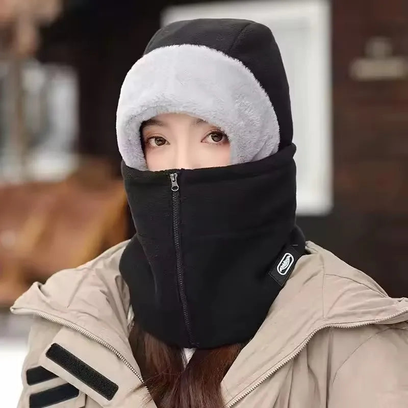 NONECN Winter Warm Integrated Plush Hat With Windproof Mask