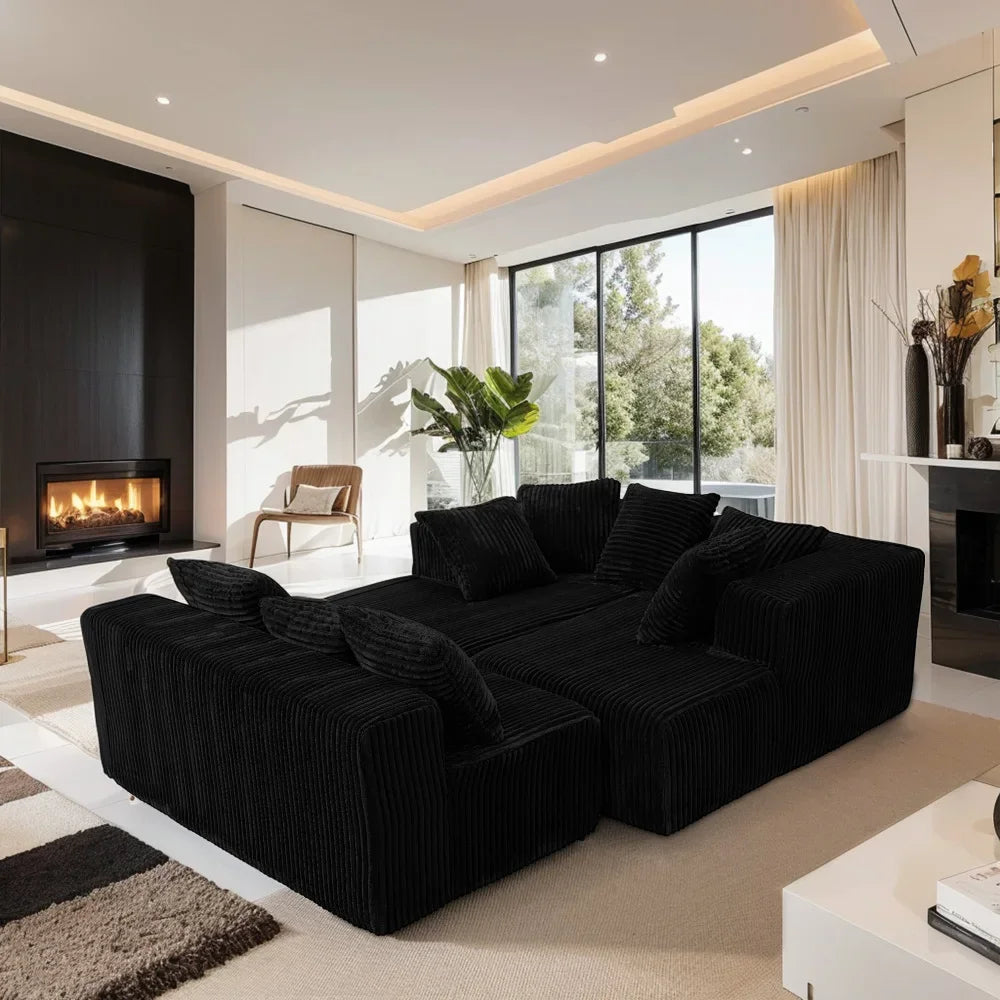 Jiangsu U Shaped Sectional Sofa Modern Corduroy Fabric Customizable