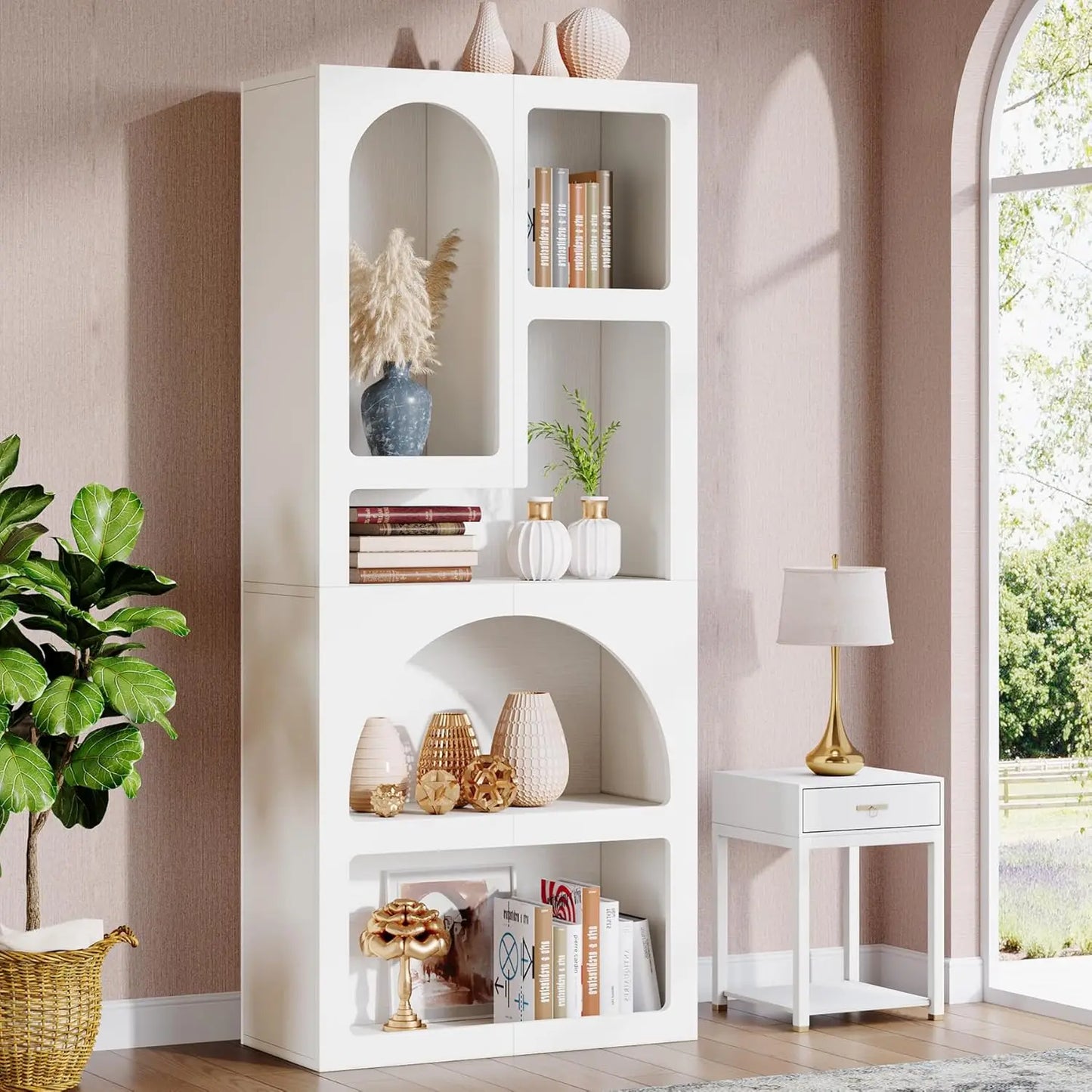 Little Tree Geometric Bookshelf Arched Bookcase Living Room