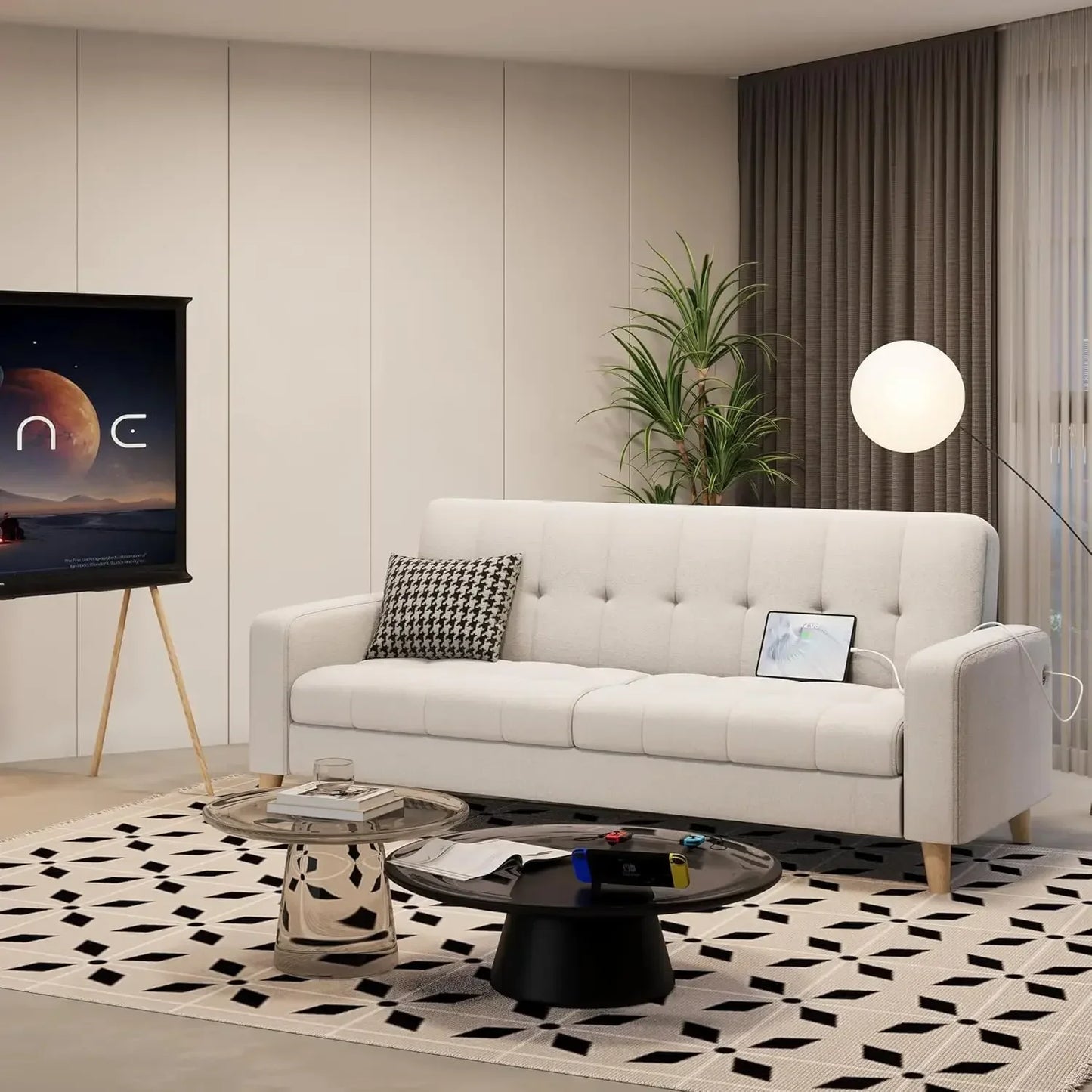 XMSJ Mid Century Modern Fabric Sofa Loveseat With USB Ports