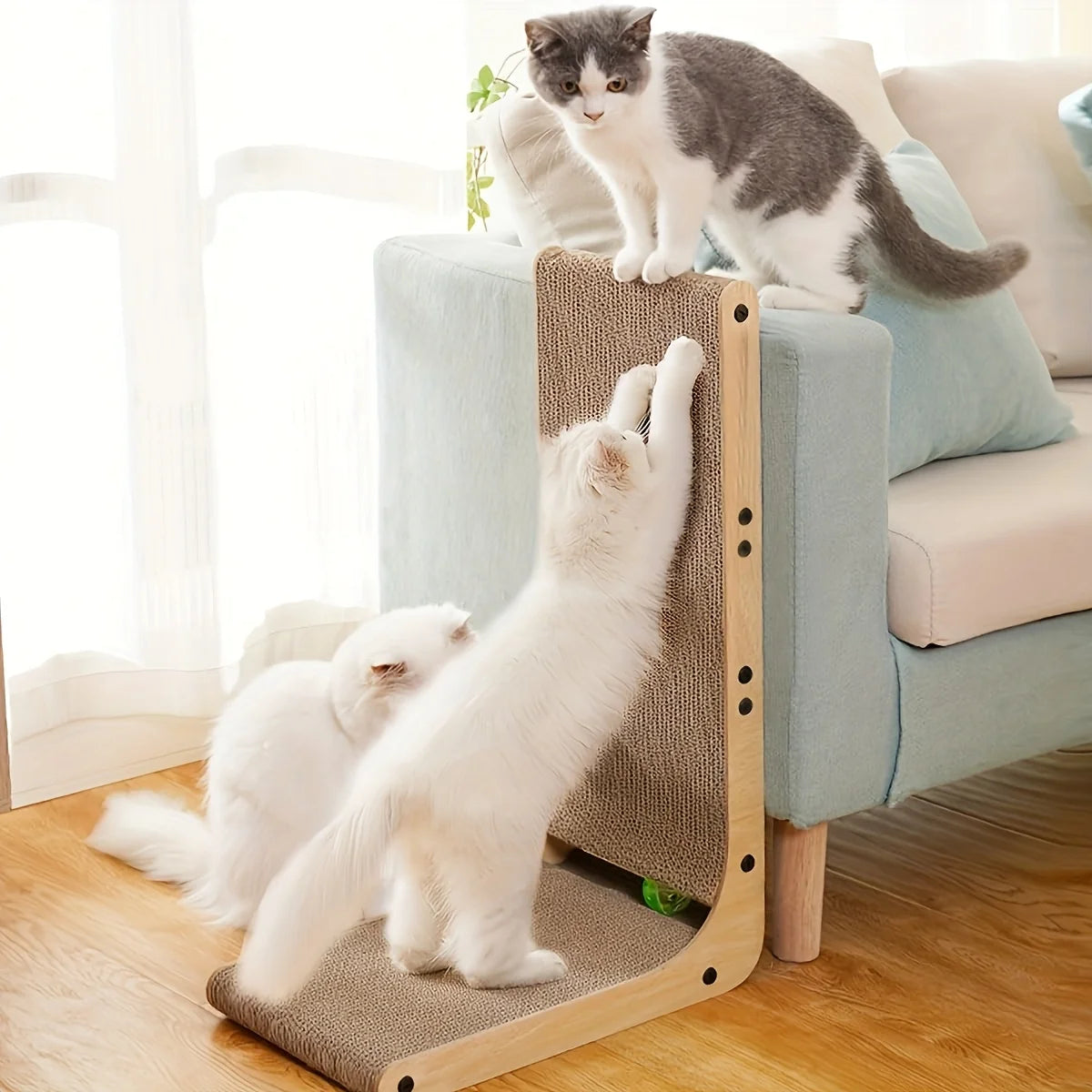 Cat Scratcher Board With Ball Toy Cardboard Vertical L Shape