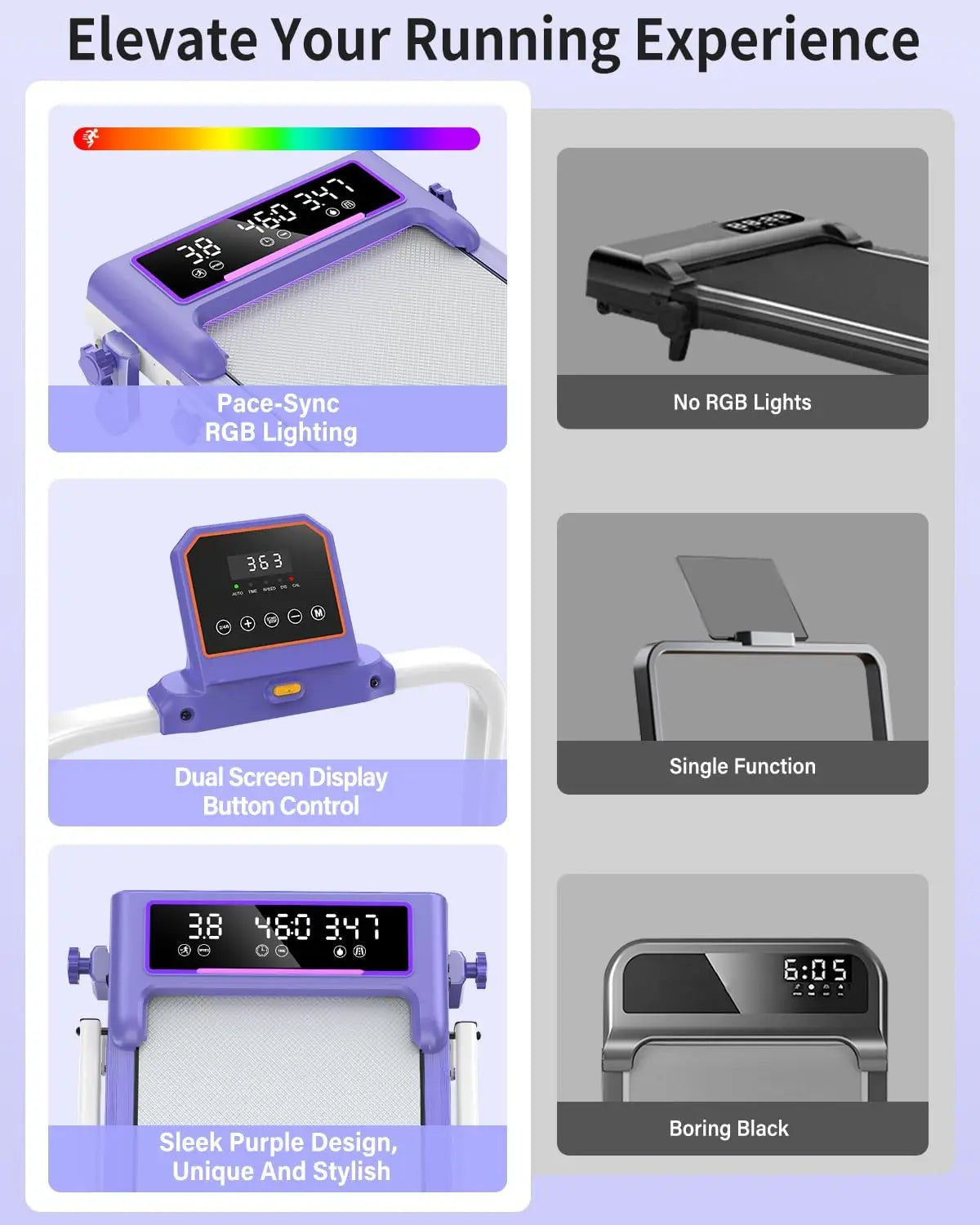 Folding Treadmill With Incline And RGB Lights Dual Screen
