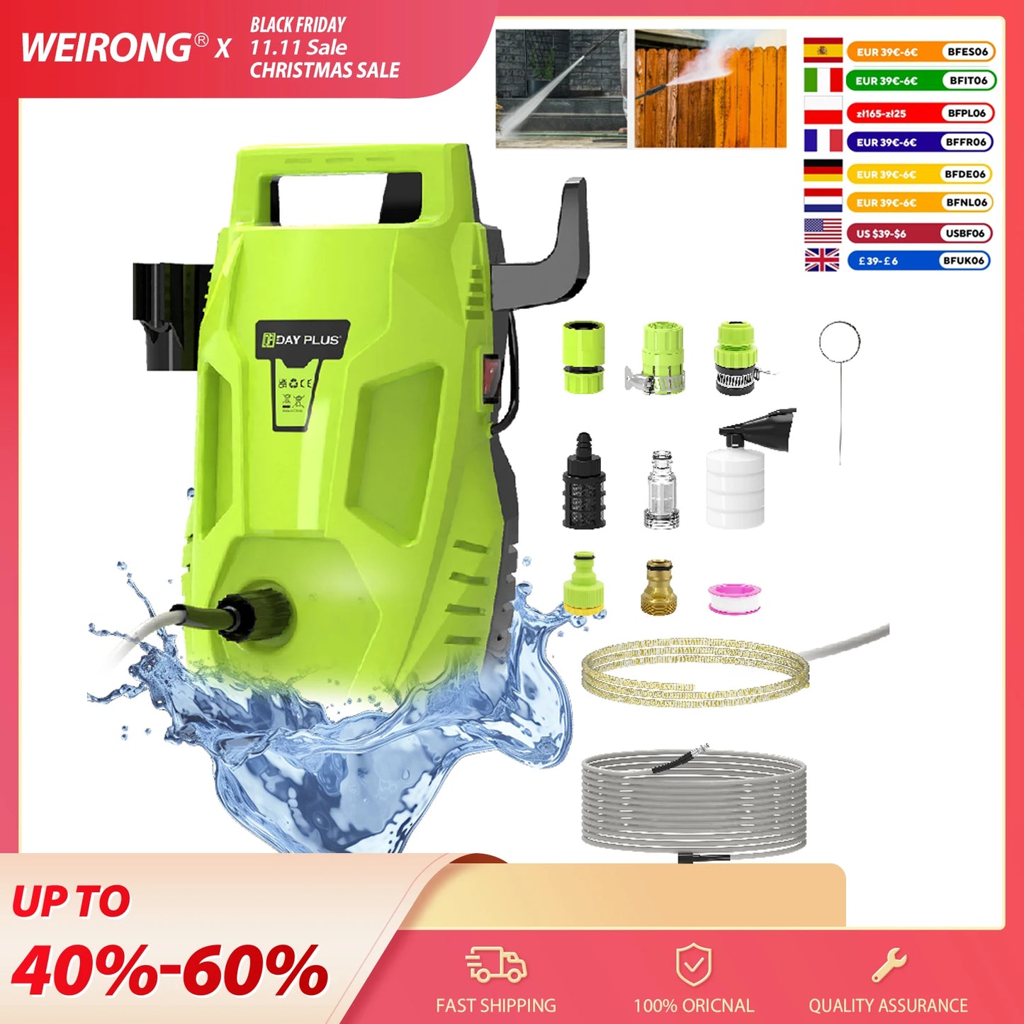 DayPlus High Pressure Washer Portable Electric Jet Washer for Patio