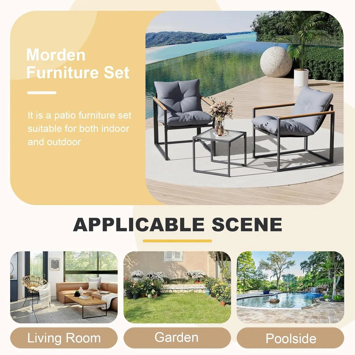 Outdoor Patio Furniture Set 3 Piece With Table And Chairs