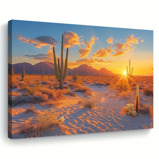 Hign Concerned Desert Cactus Canvas Wall Art Pine Frame