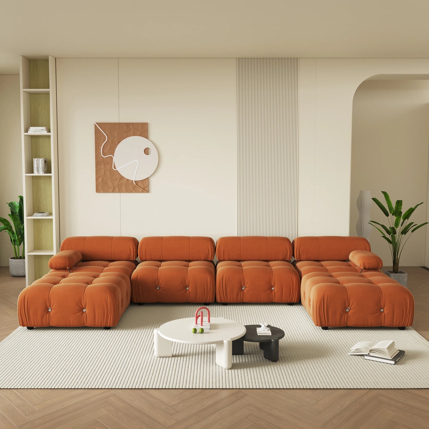 Sdorens Velvet U-Shaped Modular Sectional Sofa With Ottomans