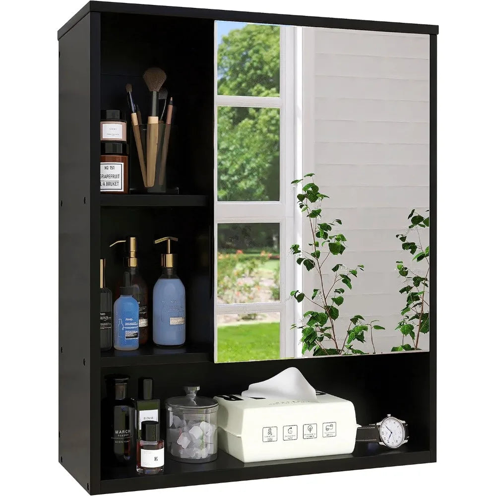Color Bamboo Mirror Cabinet Wall Mounted Space Saver