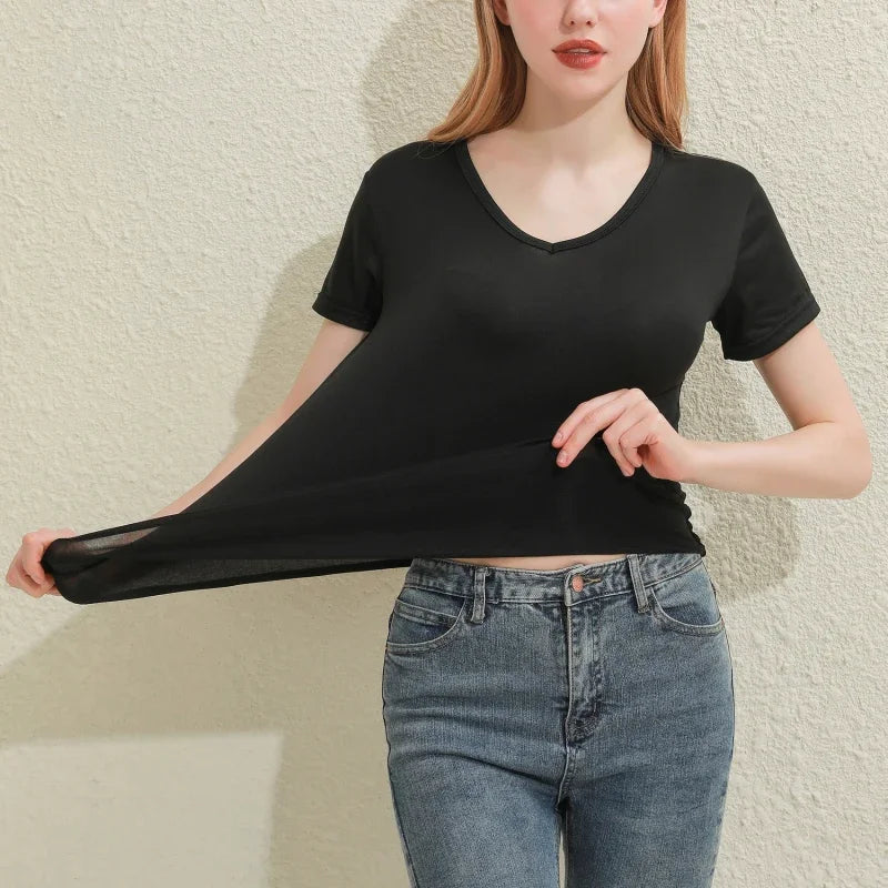 Albeey Cotton V Neck Short Sleeve T Shirt Women Tops