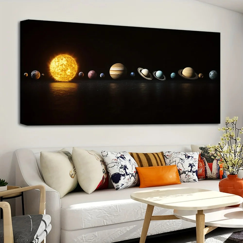 Hign Concerned Pine Frame Solar System Painting Wall Decor