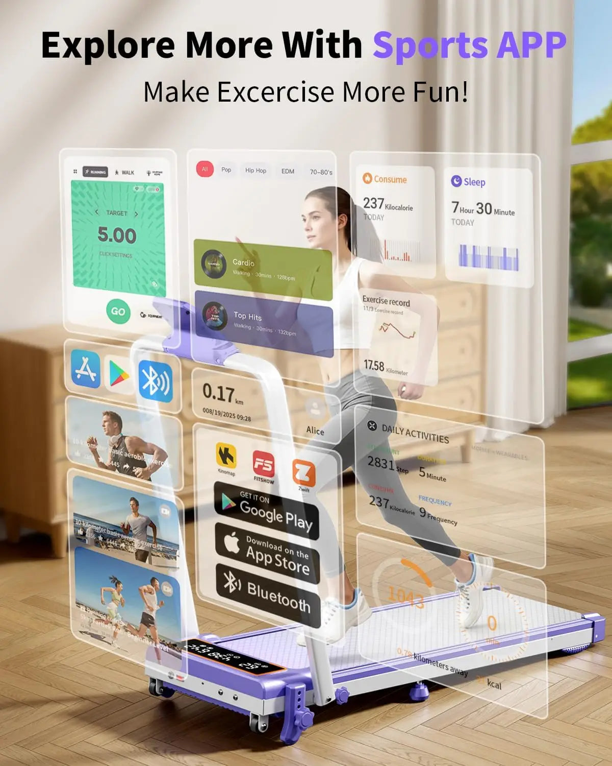 Folding Treadmill With Incline And RGB Lights Dual Screen