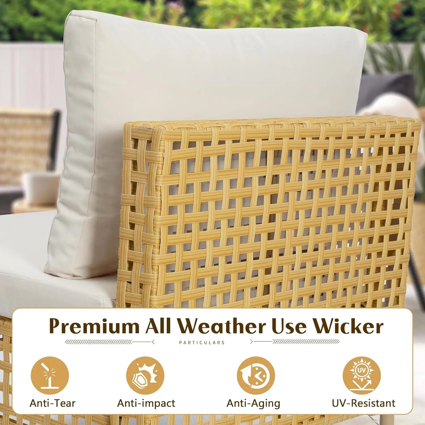 Wicker Outdoor Sectional Sofa Set Coffee Table All Weather Cushions