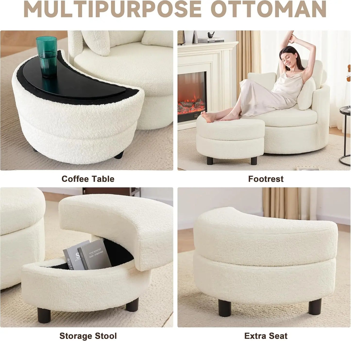 XMSJ Swivel Chair With Half Moon Storage Ottoman