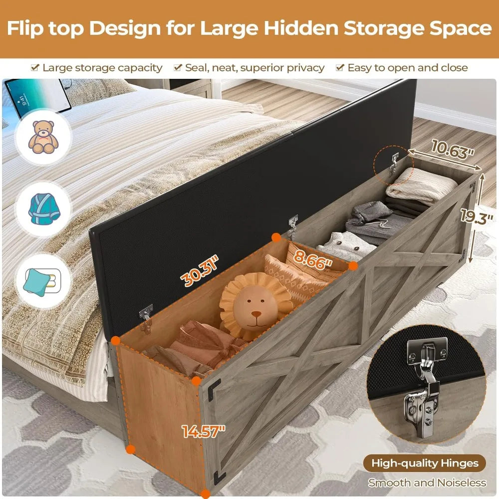 Angduo Farmhouse Bed Frame With Storage And Led Lights