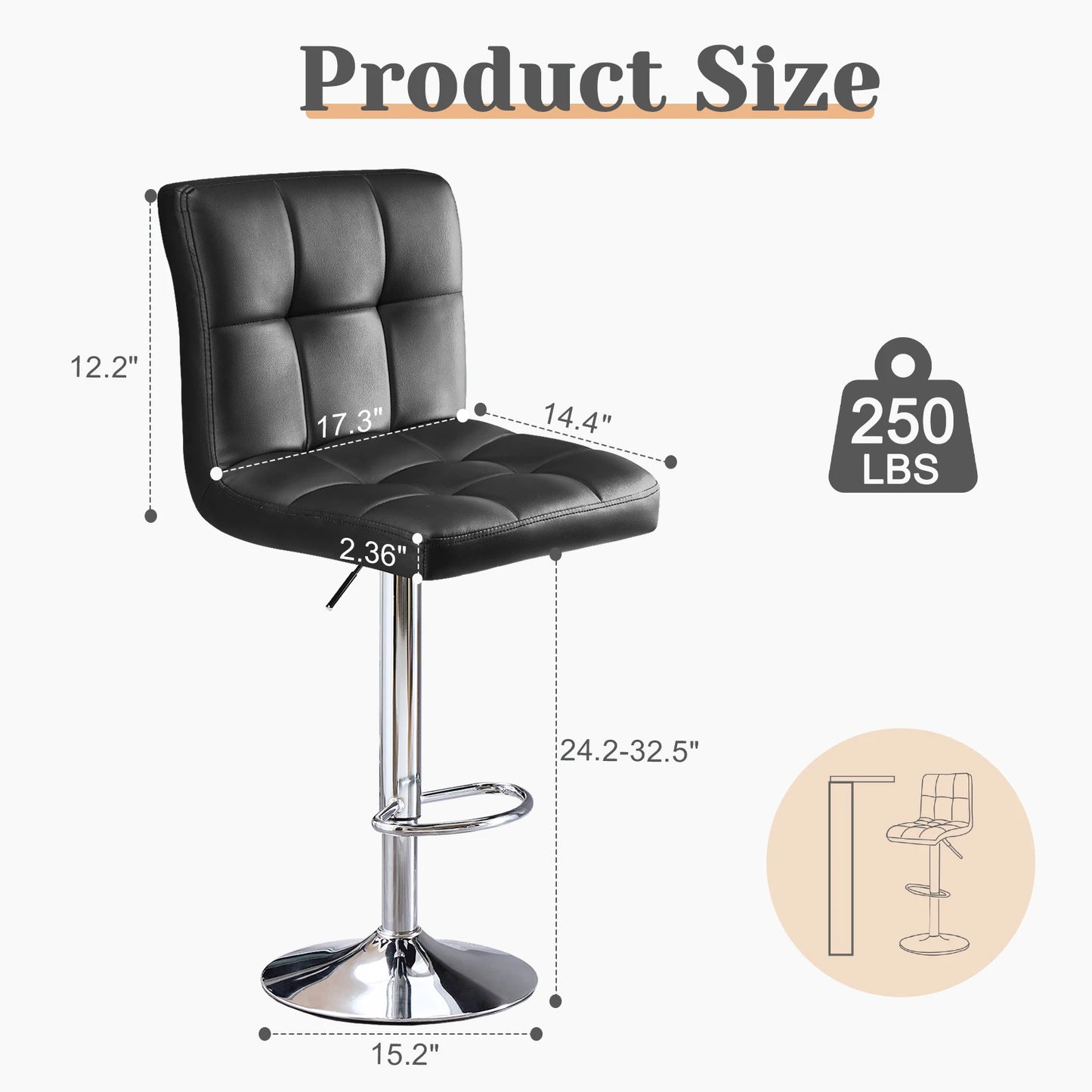 JHK PU Leather Bar Stools With Metal Frame Upholstered Backrest