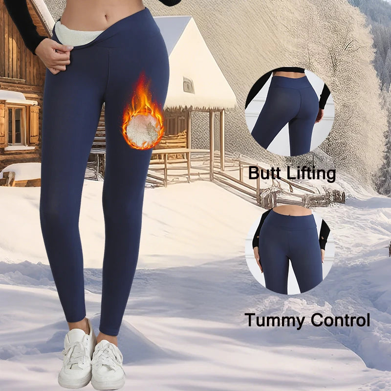 Women Thick Fleece Leggings High Waist Ankle Length Solid
