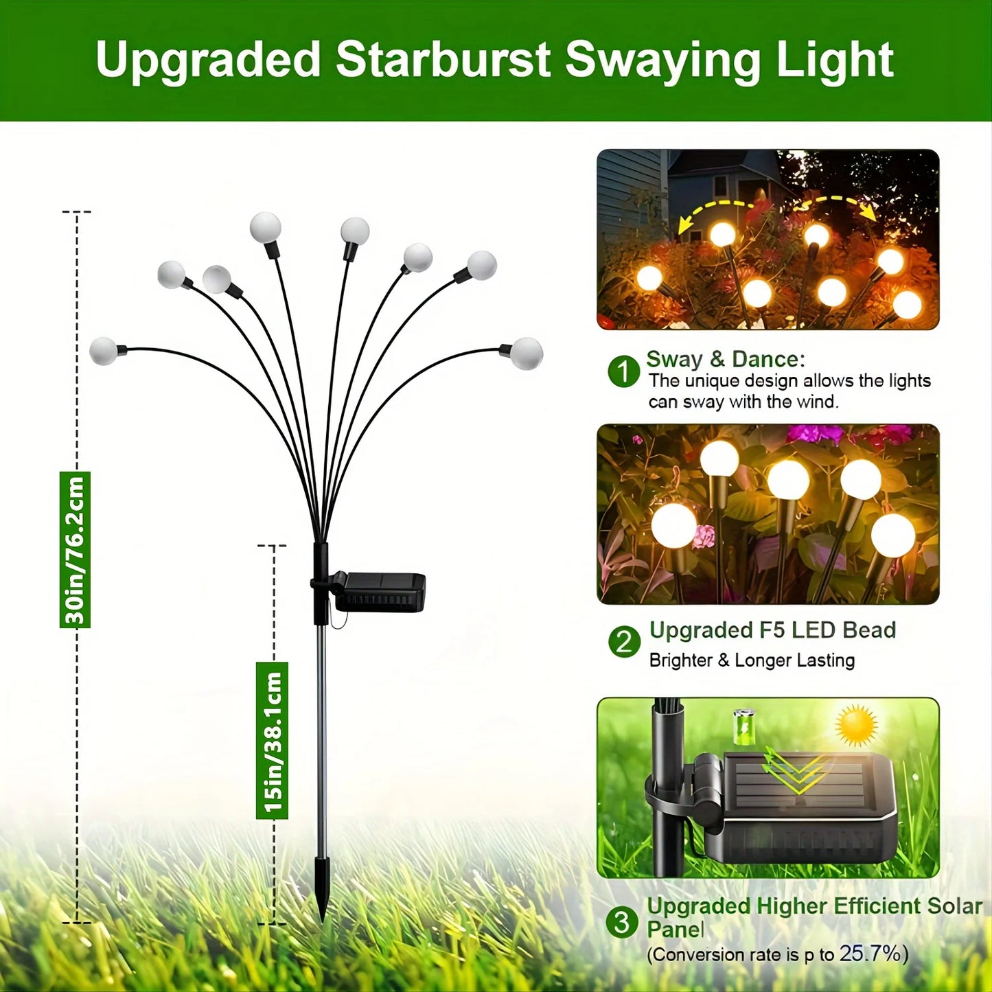 KPSTEK Swaying Solar Lights 32 LED Firefly Garden Decor