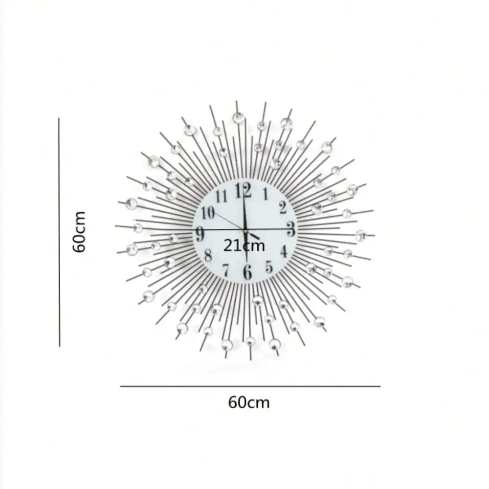 Sun Design Crushed Diamond Crystal Wall Clock Modern Home Decor