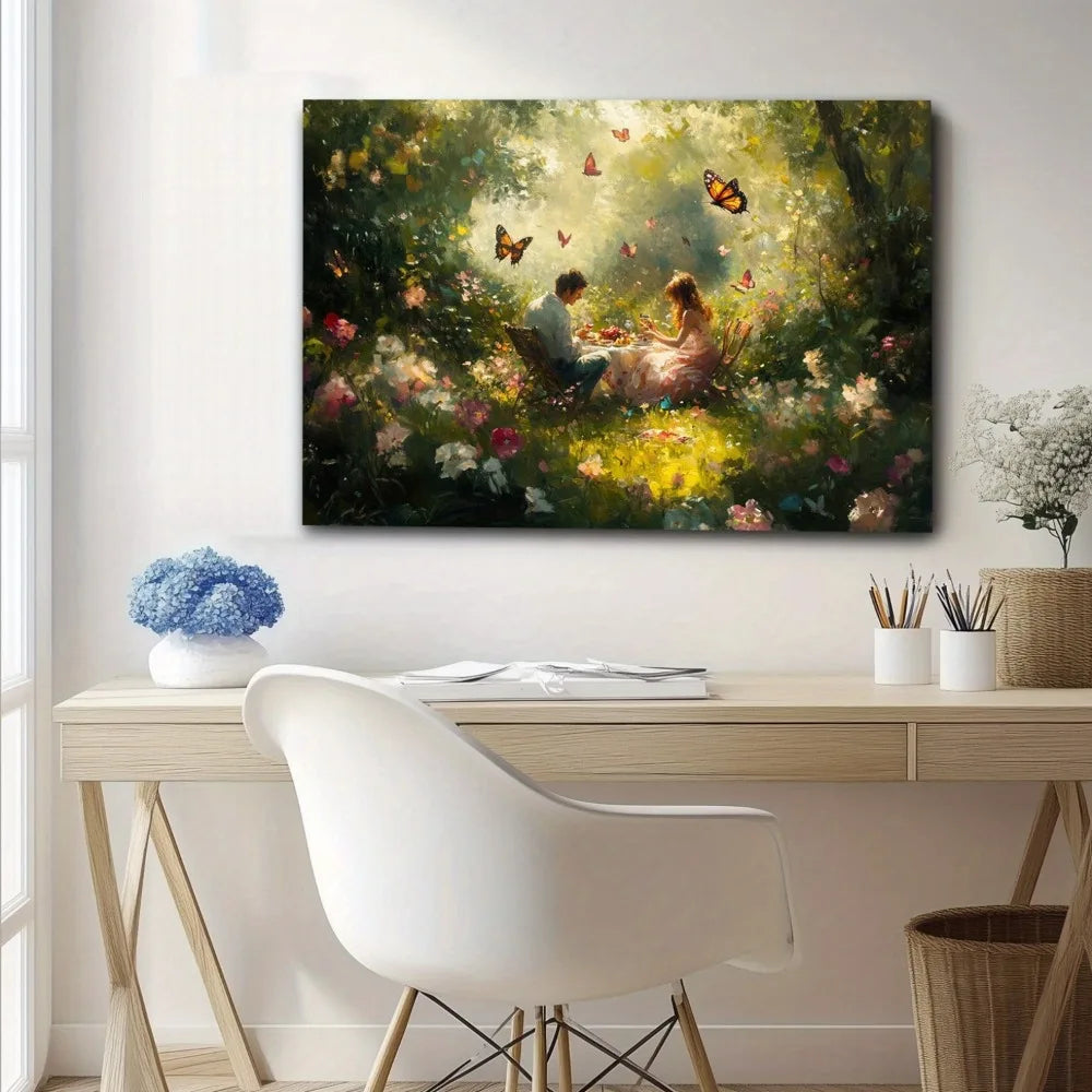 Hign Concerned Peaceful Garden Mural Pine Frame Wall Art