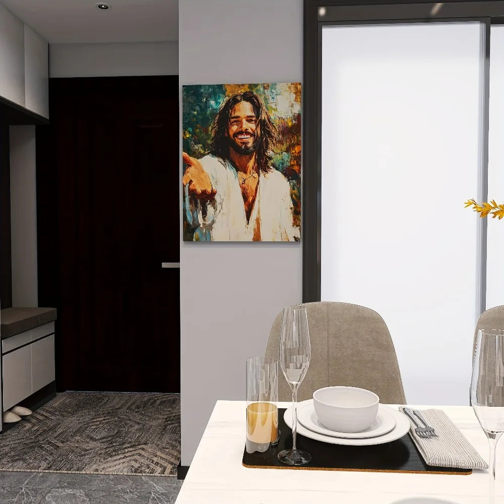 Hign-concerned Jesus Reaching Out Wall Art In Pine Frame