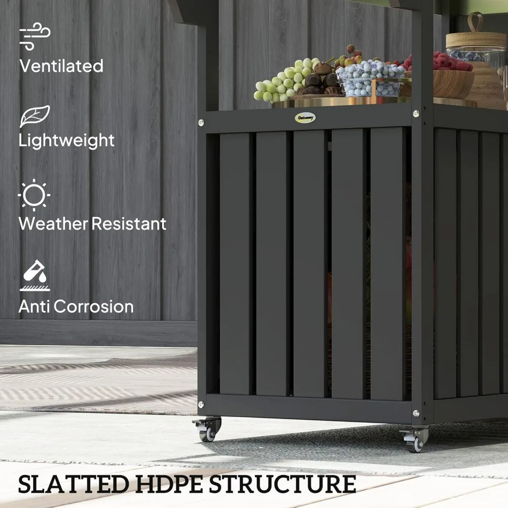 Outdoor Bar Cart With Storage Cabinet Movable Patio Beverage Table