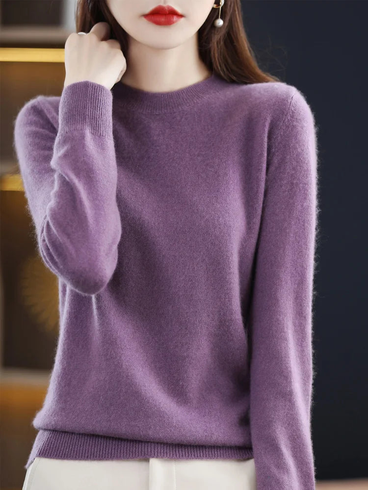 Addonee Merino Wool Women O Neck Sweater Long Sleeve