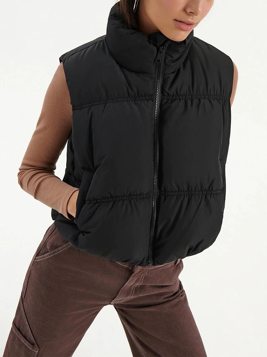 Hirigin Women's Winter Quilted Vest Sleeveless Stand Collar Zip