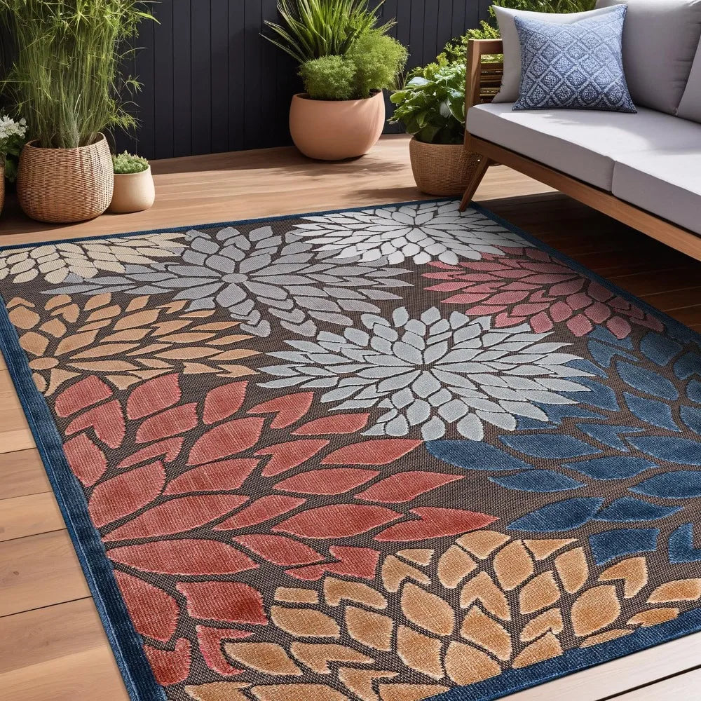 XMSJHignconcerned Outdoor Rug Modern Floral Tropical Patio