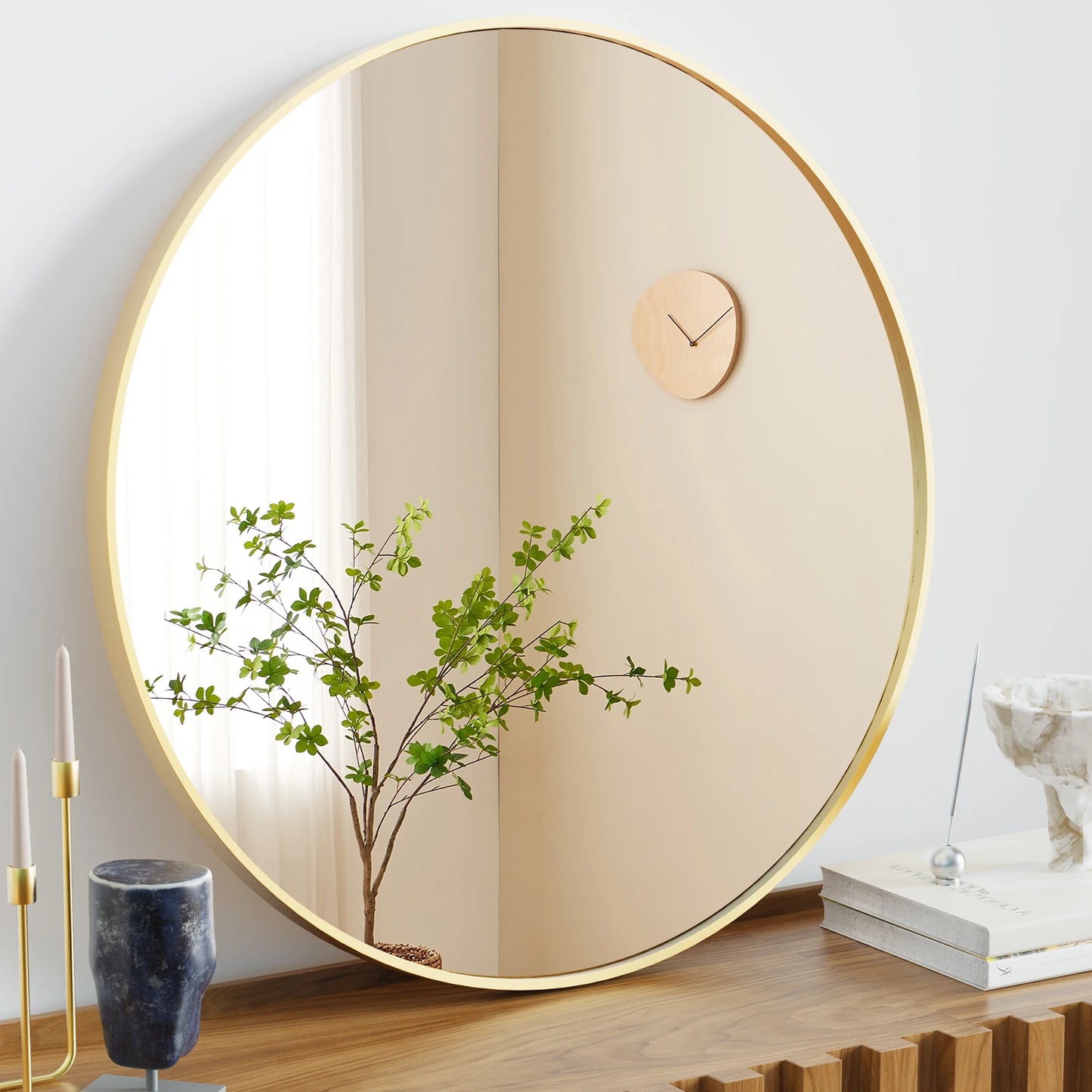 JHK Round Vanity Framed Mirror Tempered Glass Matte Metal Frame