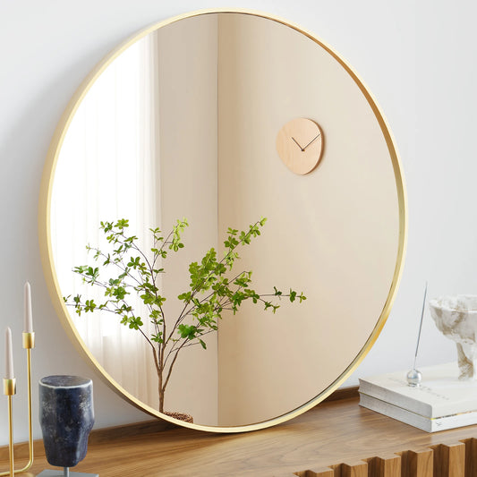 JHK Round Vanity Framed Mirror Tempered Glass Matte Metal Frame