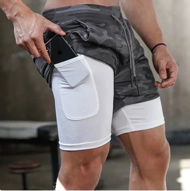 Women Breathable Double Layer Compression Shorts With Pocket