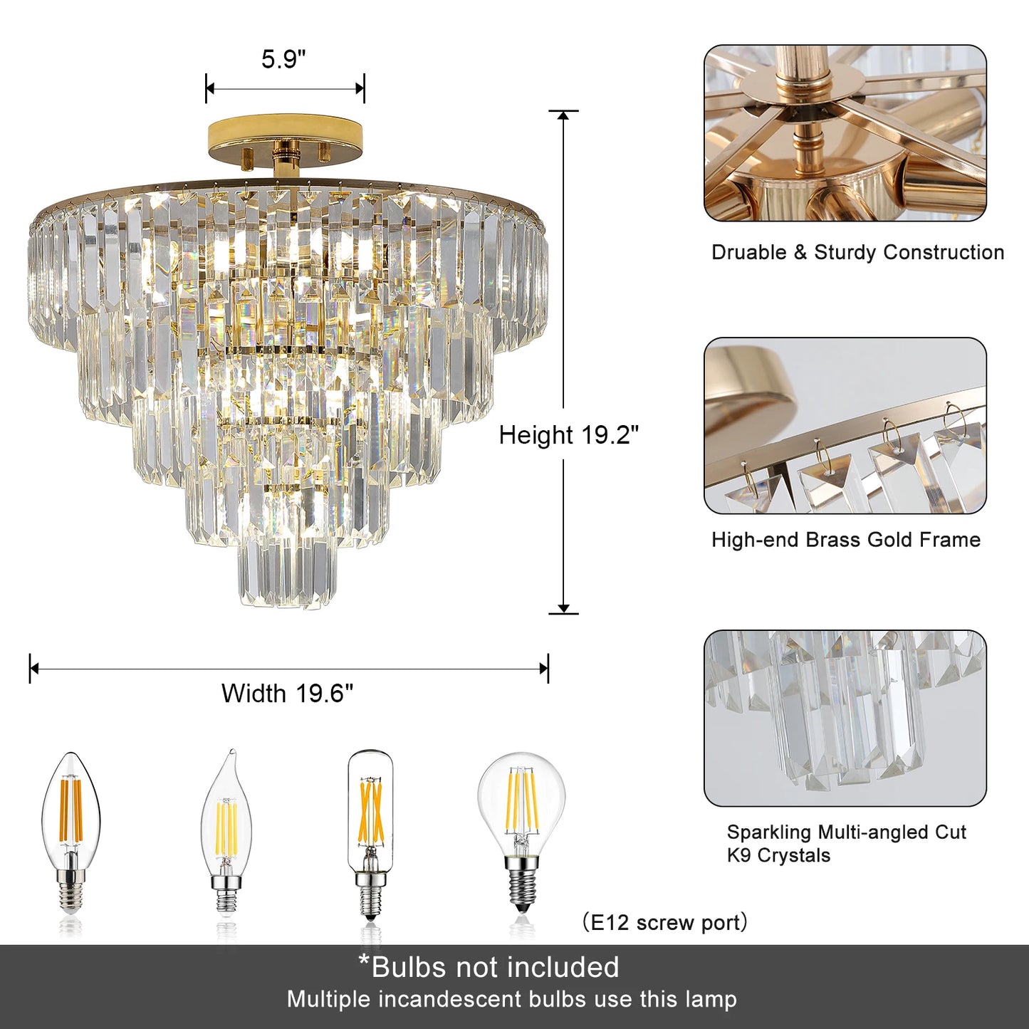 ARLGSITE Luxury Crystal Flush Mount Chandelier Light