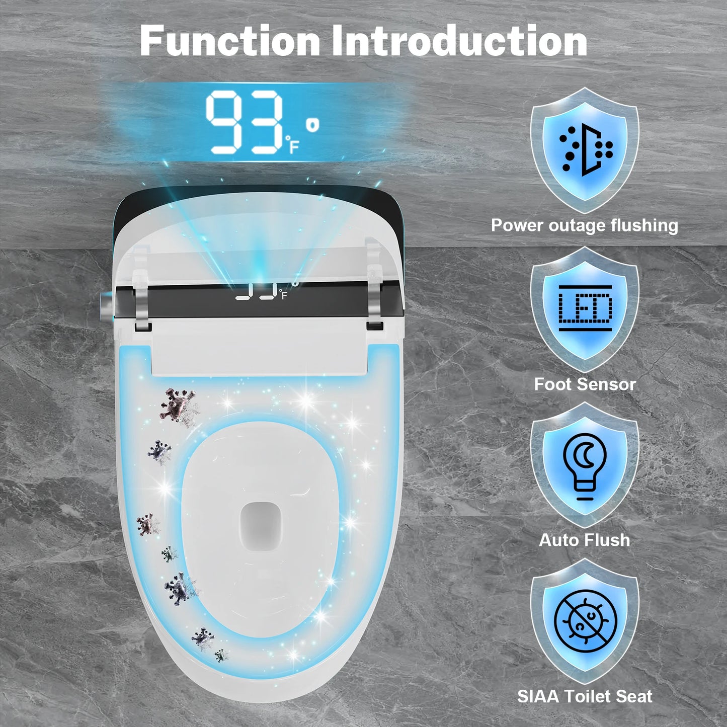 Smart Heated Bidet Toilet Seat Temperature Display Night Light Remote