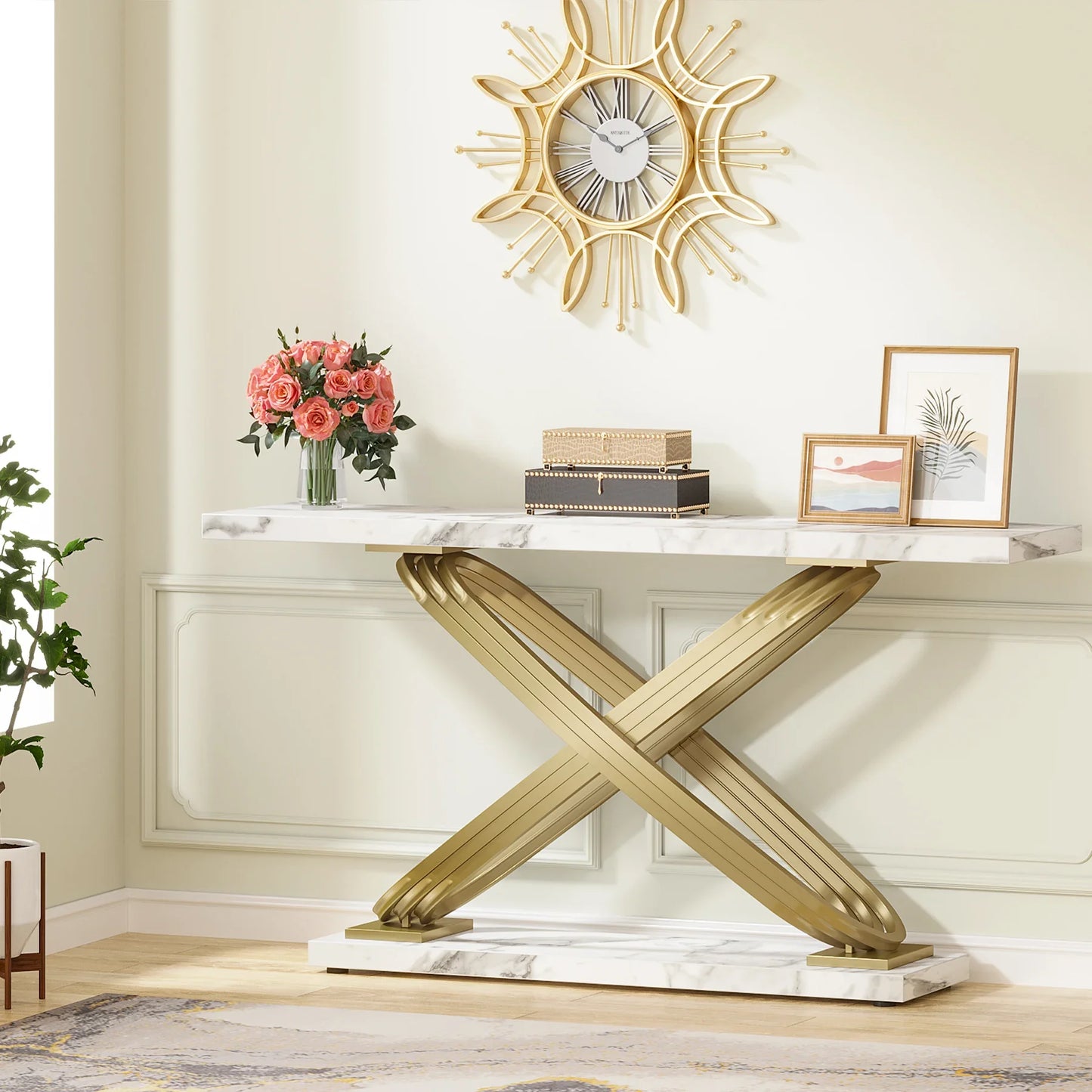 Tribesigns Modern Console Table With Faux Marble Finish For Entryway