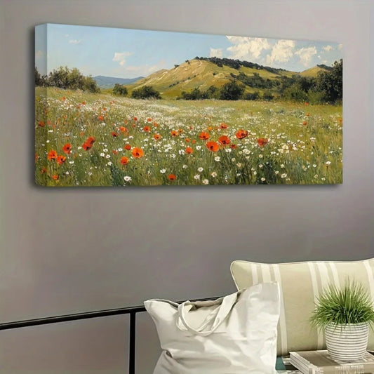 Hign-concerned Fields And Wildflowers Canvas Wall Art