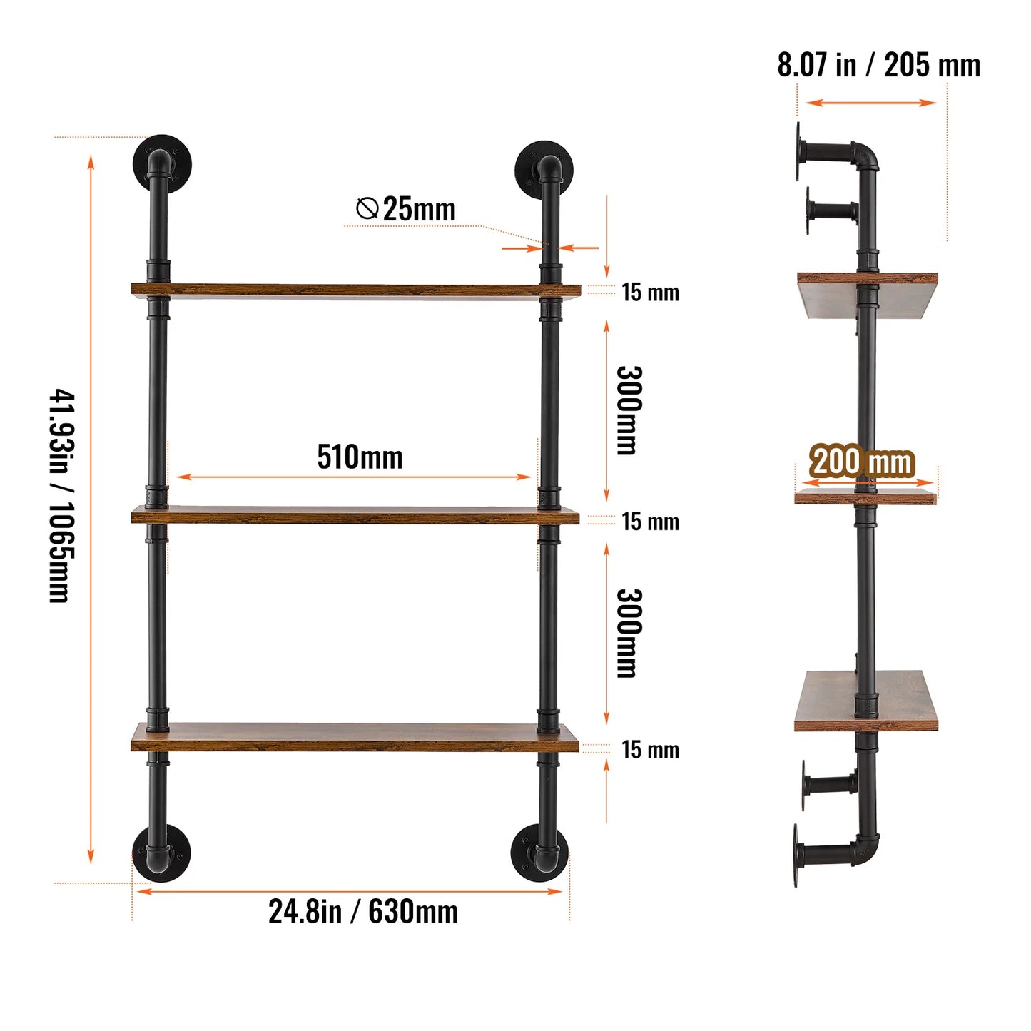 SucceBuy Industrial Pipe Shelving Wall Mount Wood Shelves