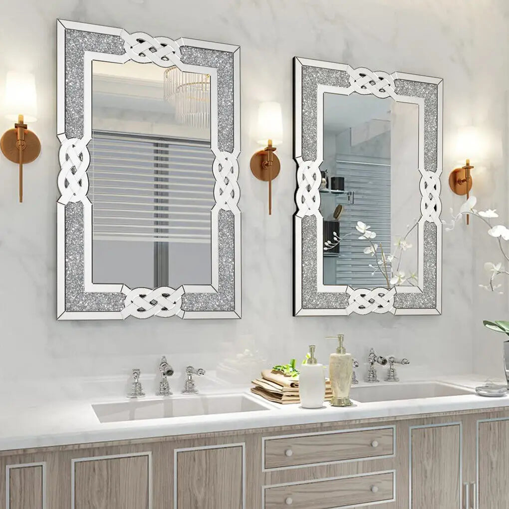 LUVODI Diamond Crushed Wall Mirror Framed Vanity Bathroom
