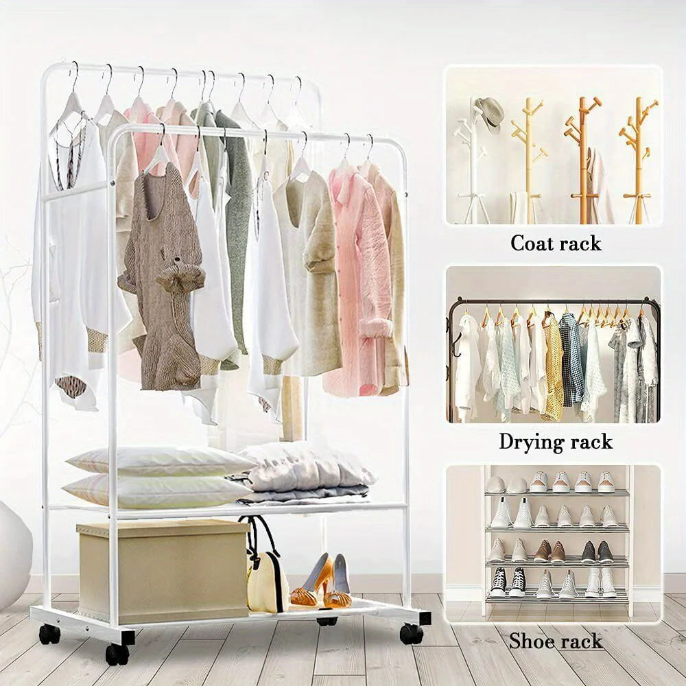 Hign-concerned Double Rail Rolling Garment Rack Stand