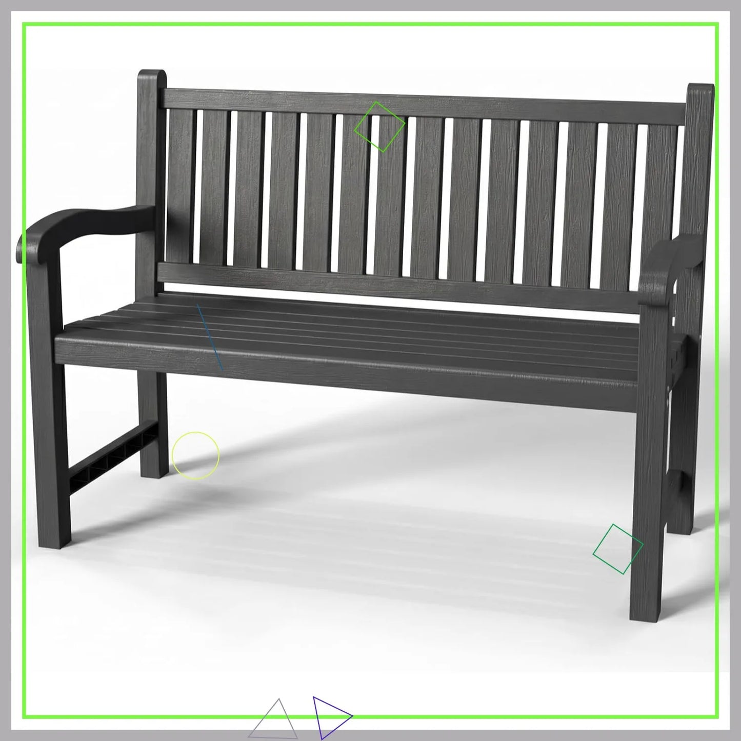 ROJIK Outdoor Bench Two Person Patio Chair Waterproof Resin Slatted