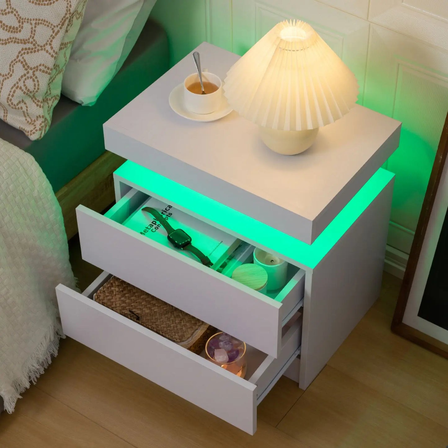 Cubehom LED Nightstands With 2 Drawers RGB Lighting