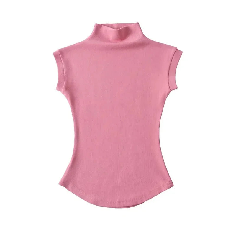 TodoBlackcn Womens Turtleneck Sleeveless Top Casual Tees