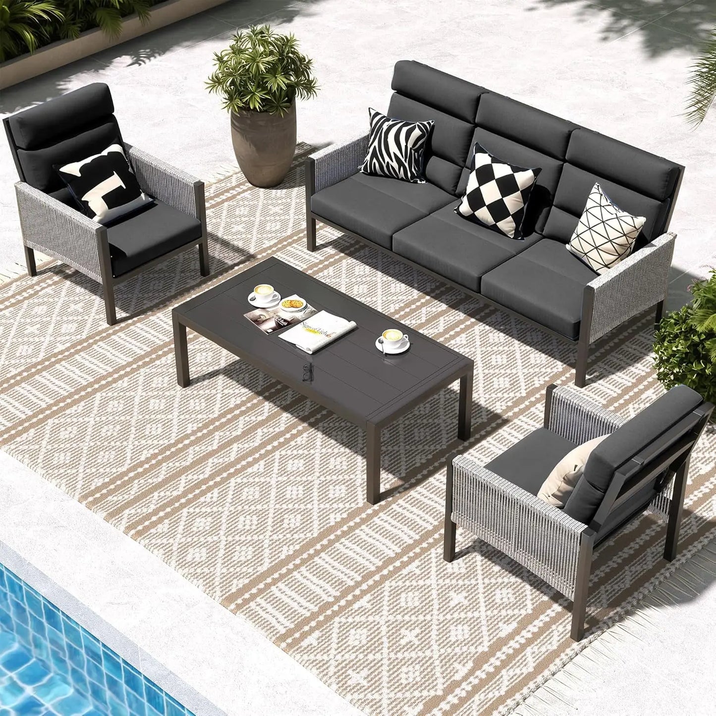 Angduo Aluminum Outdoor Furniture Set High Back Sectional