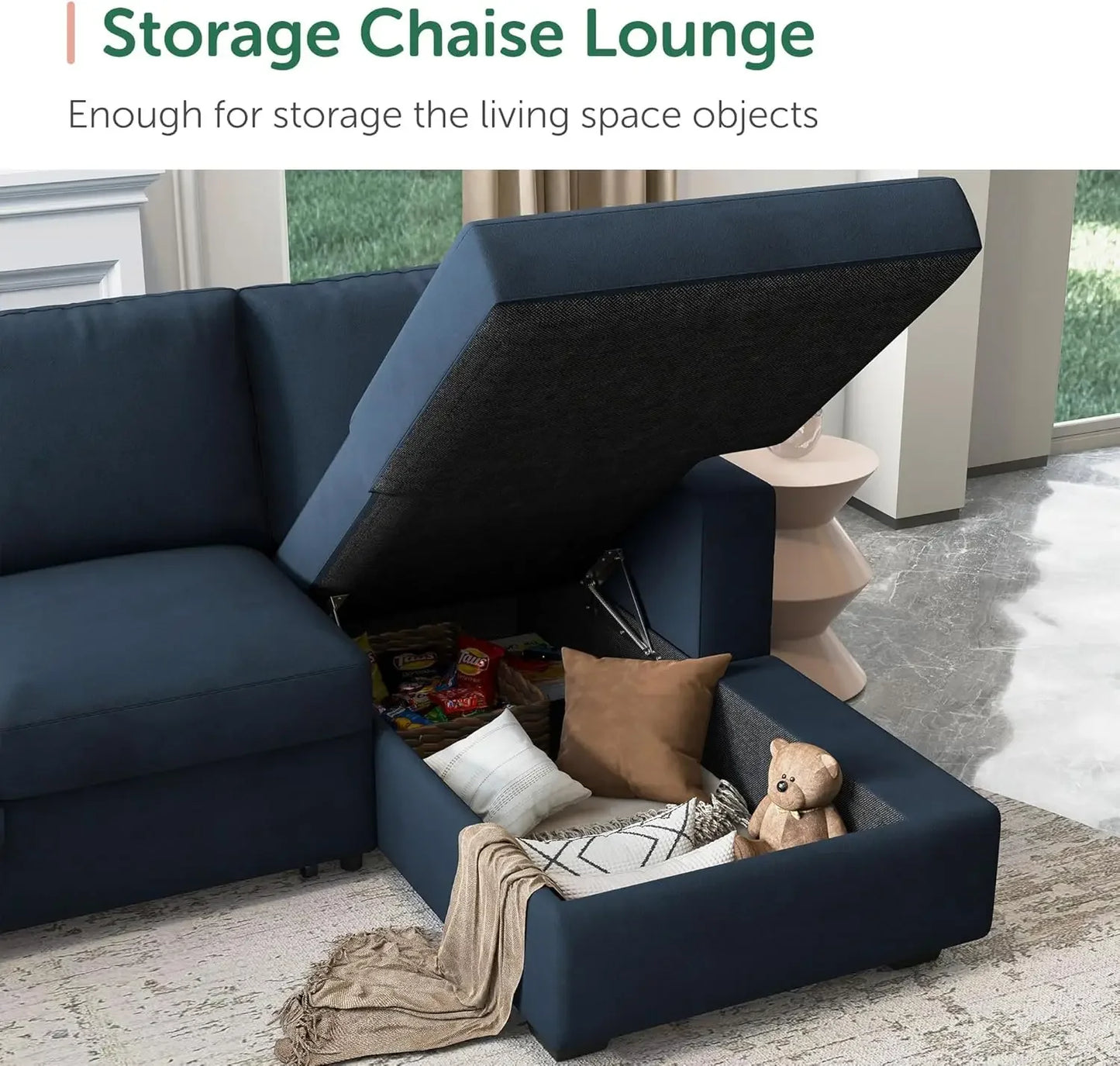 Combination U Shape Sectional Sleeper Sofa With Pull Out Bed